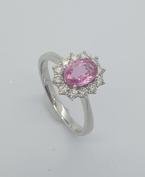 Oval Pink Sapphire Diamond Cluster Ring