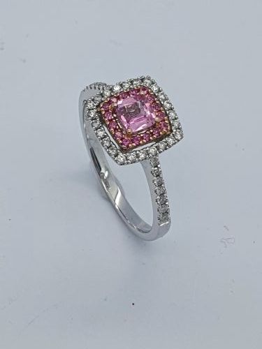 Square Pink Sapphire and Diamond Ring