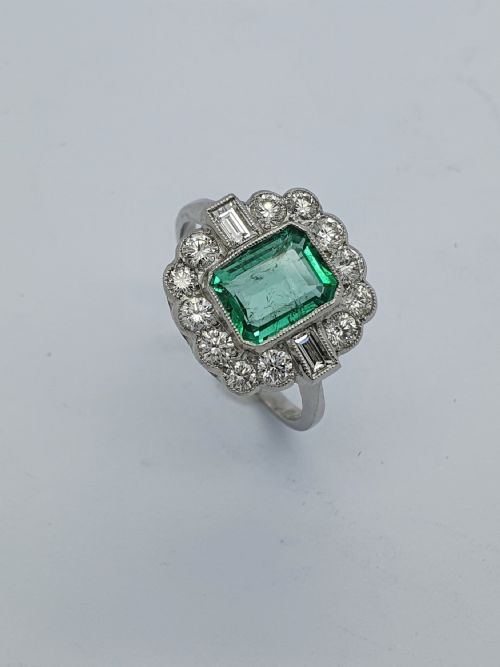 Platinum Emerald Diamond Cluster