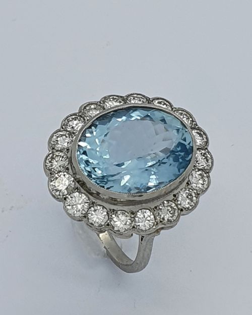 Platinum Aquamarine Diamond Cocktail Ring
