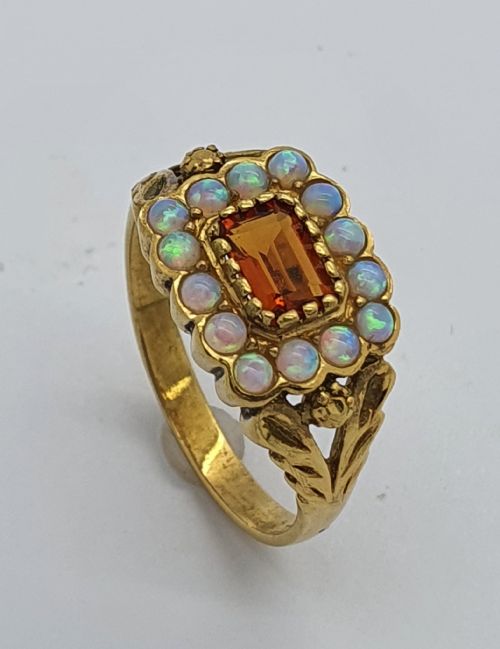 Silver Gilt Spessartine Garnet Opal Ring