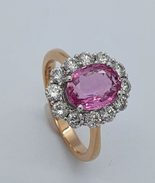 Pink Sapphire and Diamond Cluster