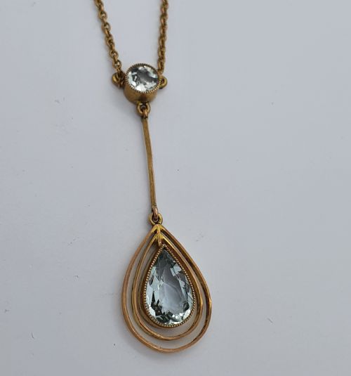 9ct Edwardian Aquamarine Drop Pendant