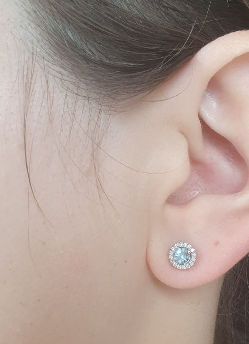 fig 1. 18ct WG Aquamarine Diamond Stud + Drop Earrings