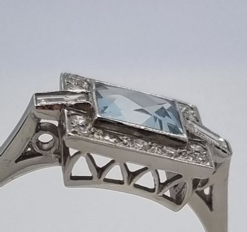 fig 1. Square Platinum Aquamarine Diamond Ring