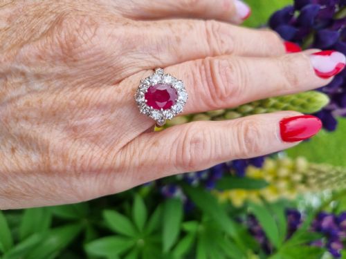 fig 1. Platinum Burmese Ruby and Diamond Cluster