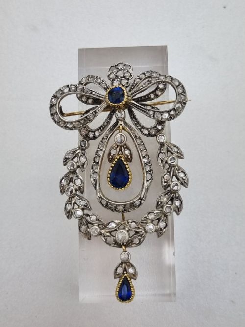 EDWARDIAN SAPPHIRE DIAMOND PENDANTBROOCH - ADDITIONAL PHOTO 1