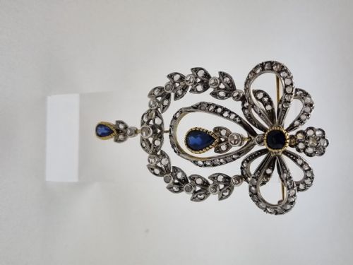 EDWARDIAN SAPPHIRE DIAMOND PENDANTBROOCH - ADDITIONAL PHOTO 4
