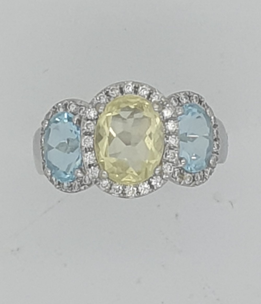 Aquamarine Citrine Trilogy Ring