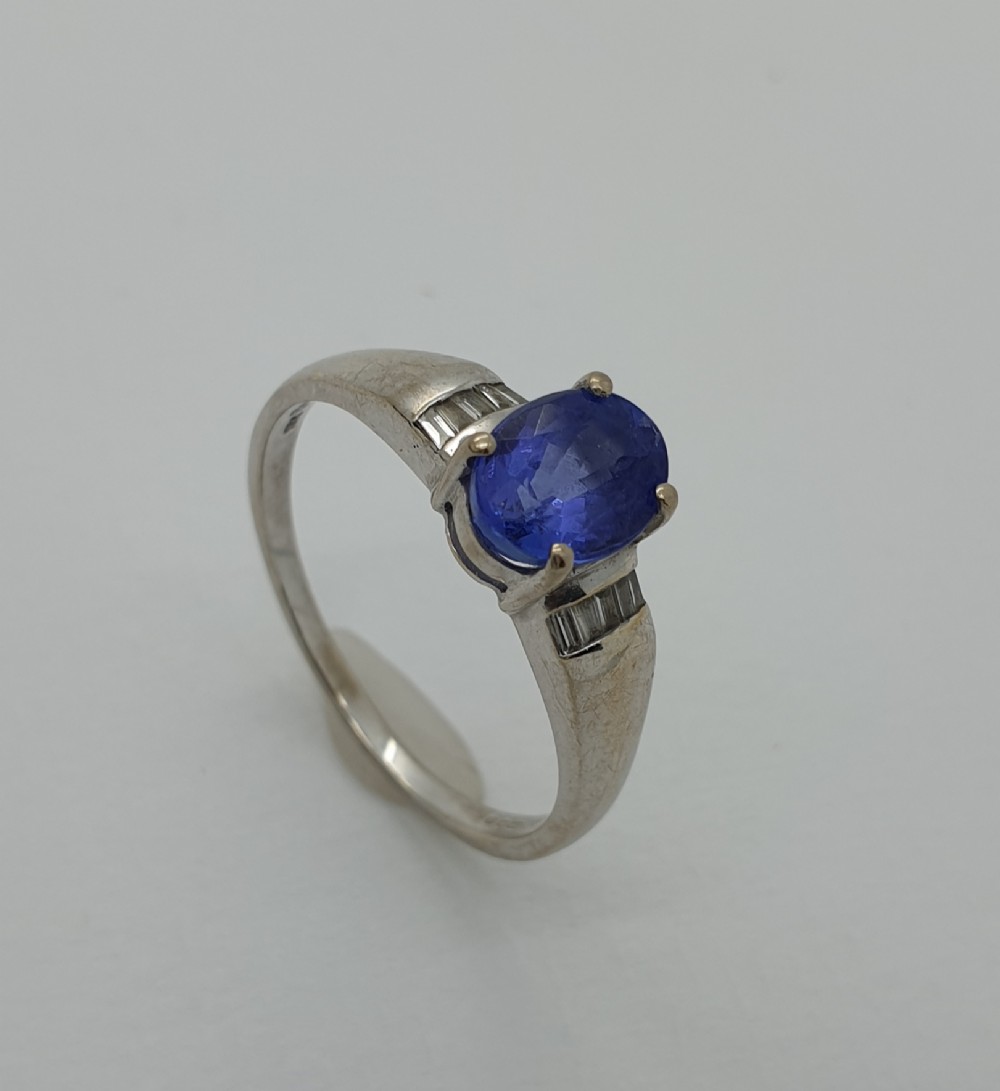 18ct WG Tanzanite Baguette Diamond Ring