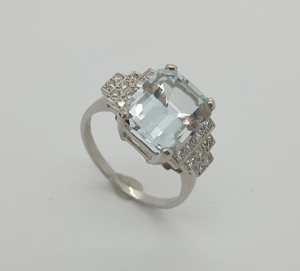 Platinum Pale Aquamarine and Diamond Ring