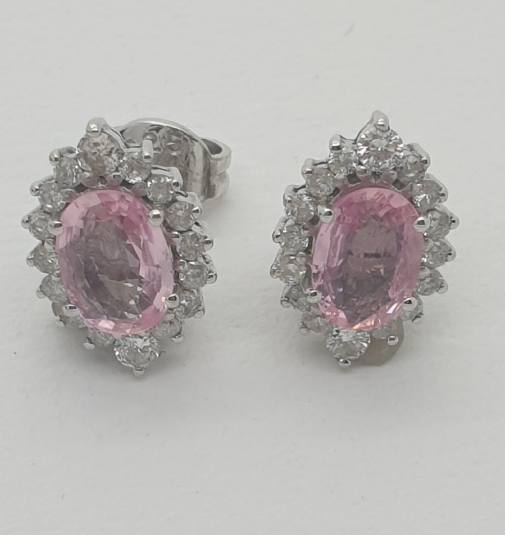 Pink Sapphire Diamond Cluster Earrings