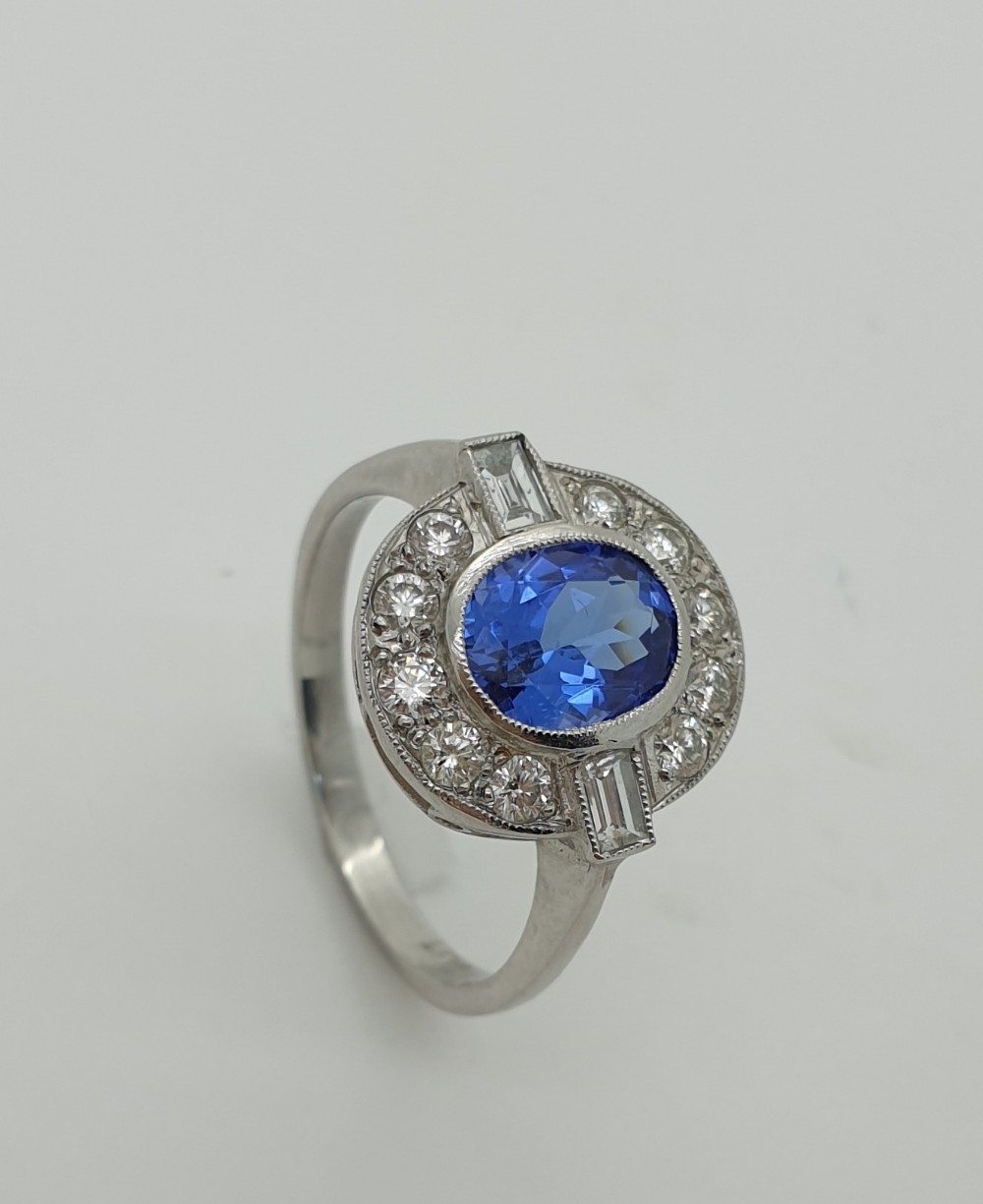 Tanzanite Diamond Art Deco Style Cluster Ring
