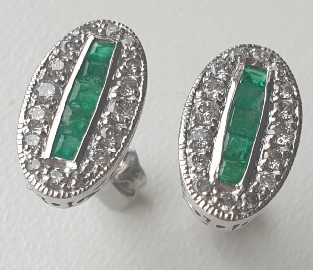 WG Emerald Diamond Earrings