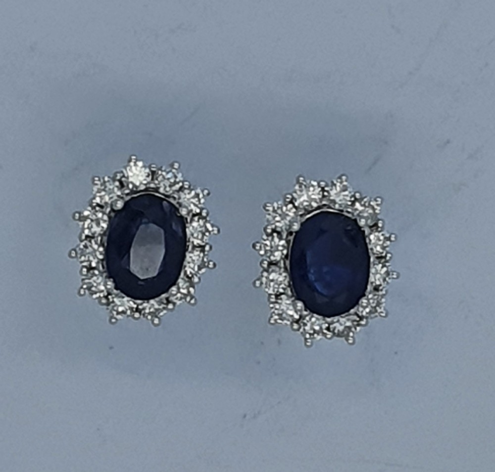 Sapphire and Diamond Cluster Earrings View II