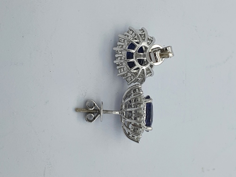 Sapphire and Diamond Cluster Earrings View V