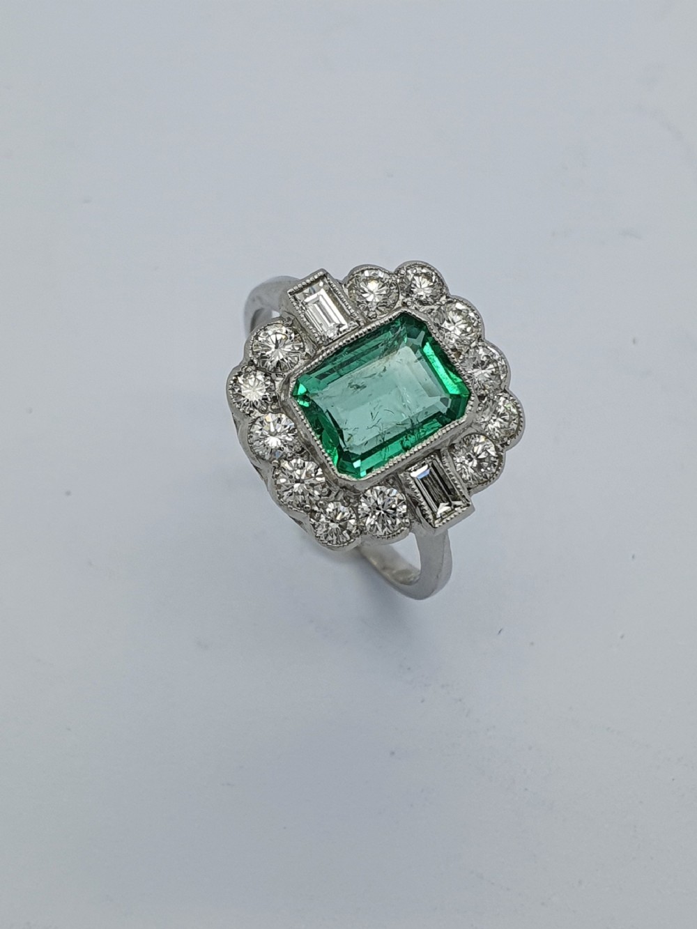 Platinum Emerald Diamond Cluster