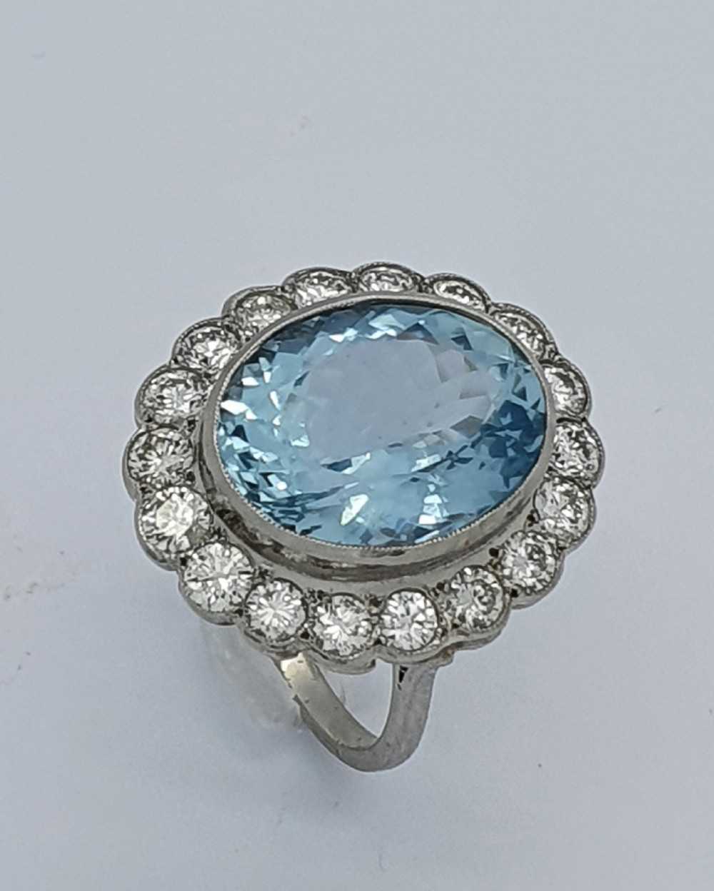 Platinum Aquamarine Diamond Cocktail Ring 
