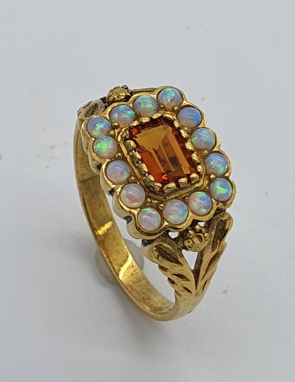 Silver Gilt Spessartine Garnet Opal Ring 
