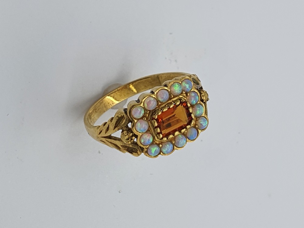 Silver Gilt Spessartine Garnet Opal Ring  View II