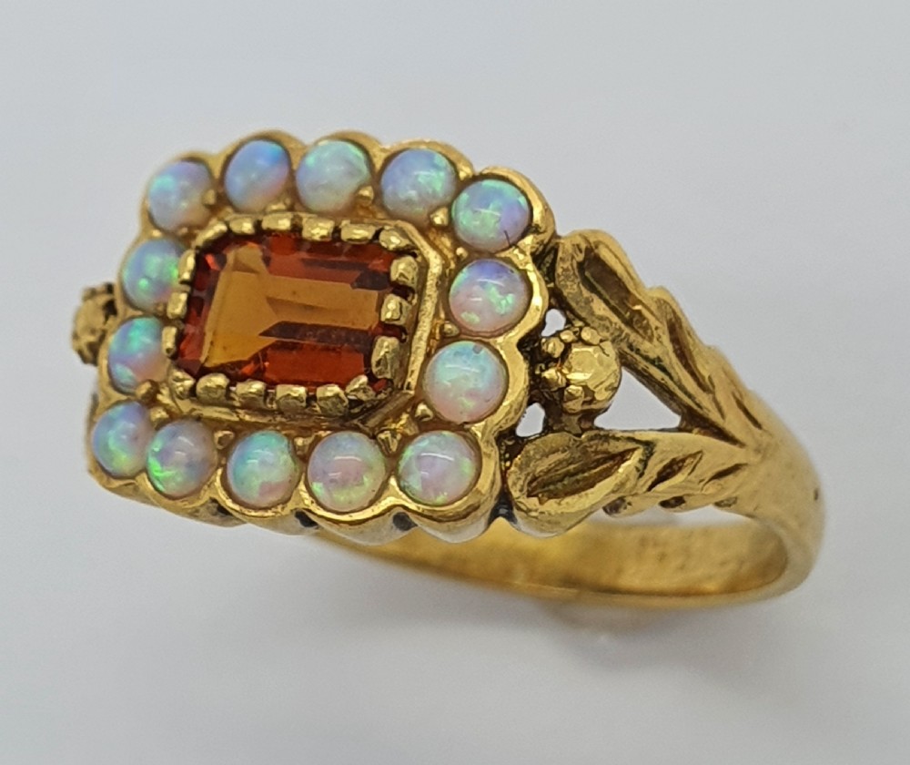 Silver Gilt Spessartine Garnet Opal Ring  View IV