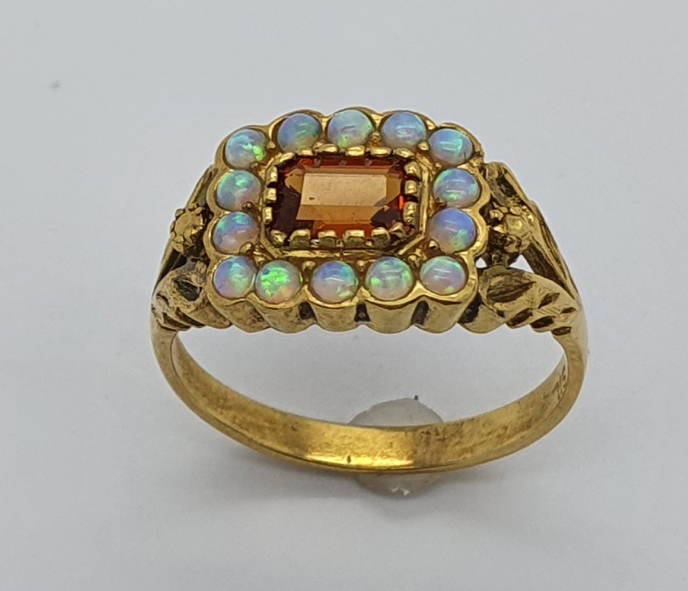 Silver Gilt Spessartine Garnet Opal Ring  View V