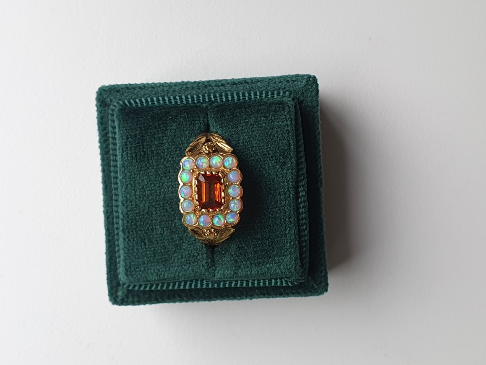 Silver Gilt Spessartine Garnet Opal Ring  View VII