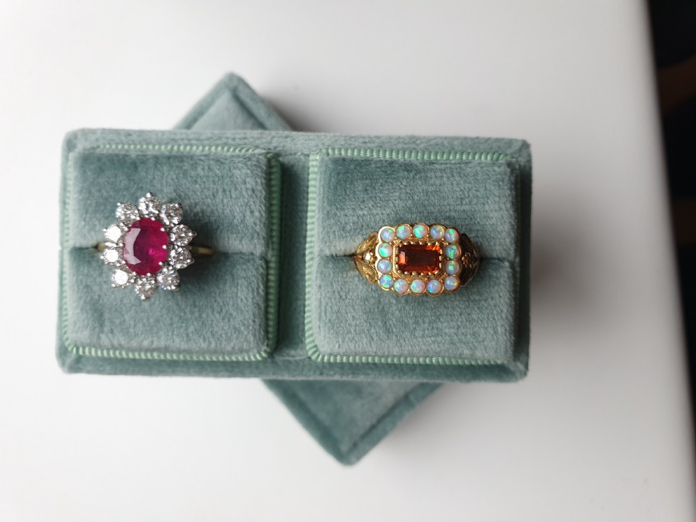 Silver Gilt Spessartine Garnet Opal Ring  View VIII