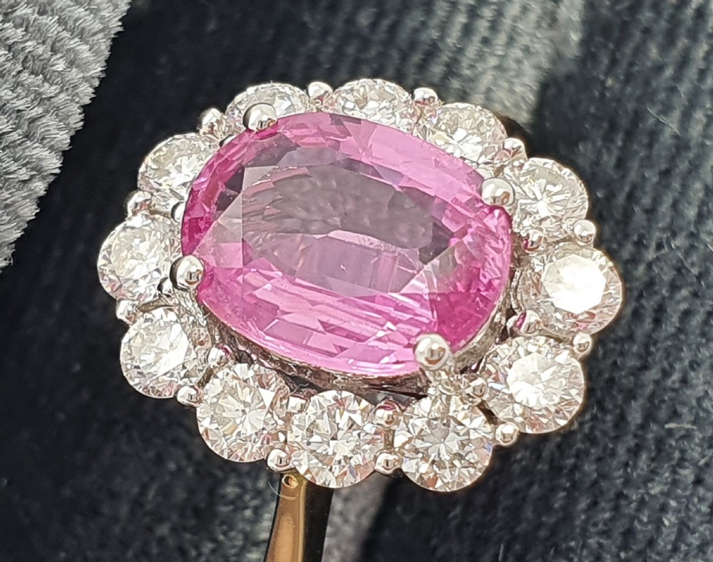 Pink Sapphire and Diamond Cluster  View III