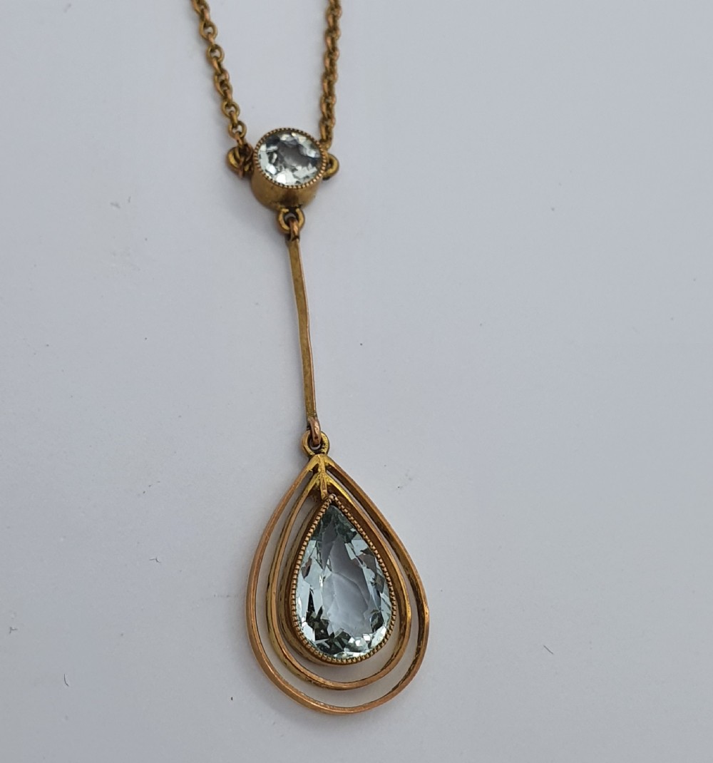 9ct Edwardian Aquamarine Drop Pendant