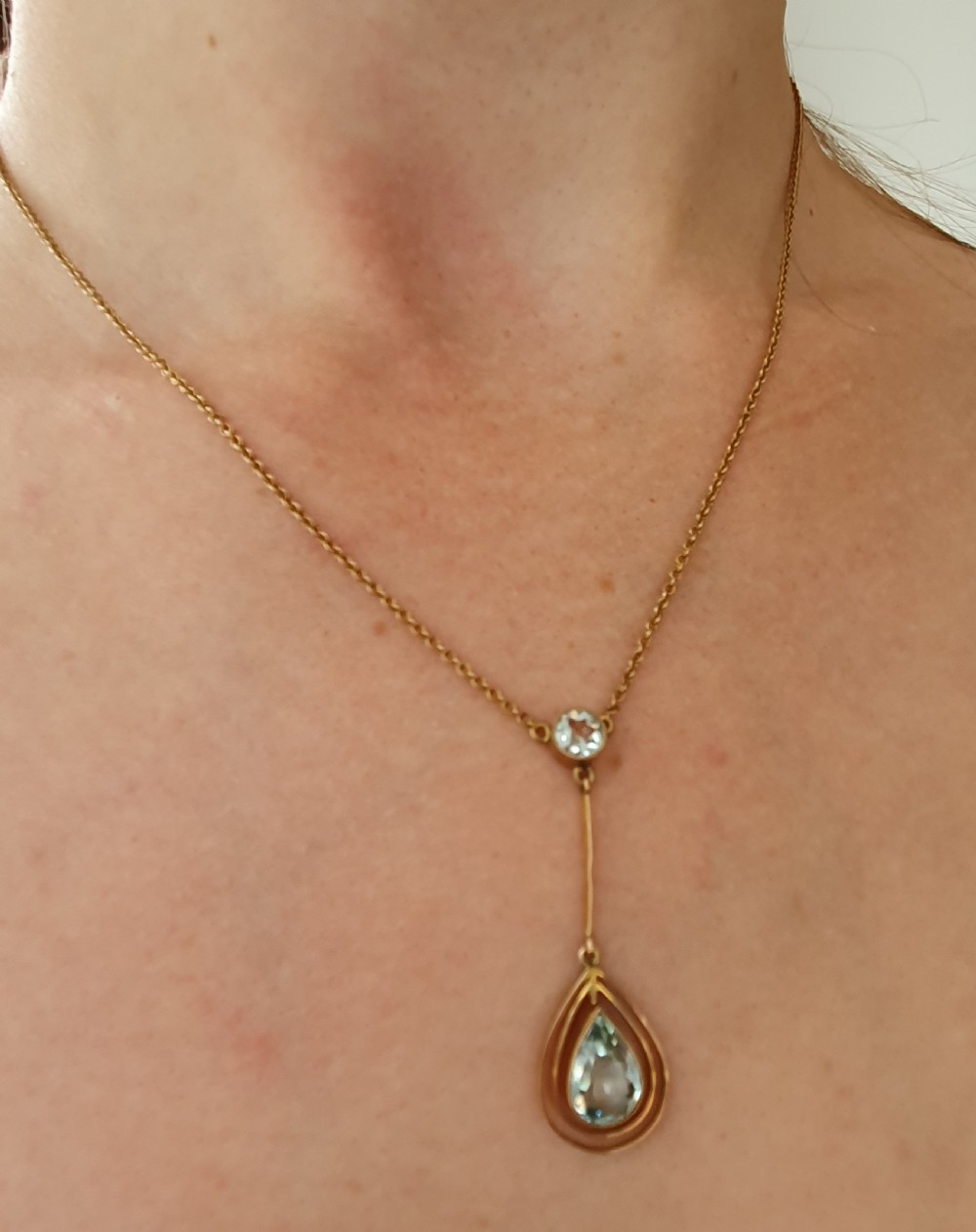 9ct Edwardian Aquamarine Drop Pendant View VI