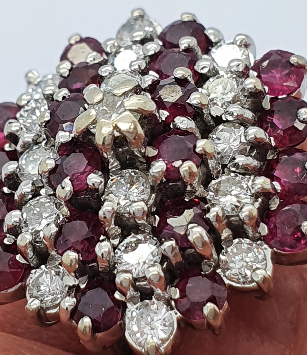 Ruby Diamond Cocktail Cluster Ring View II