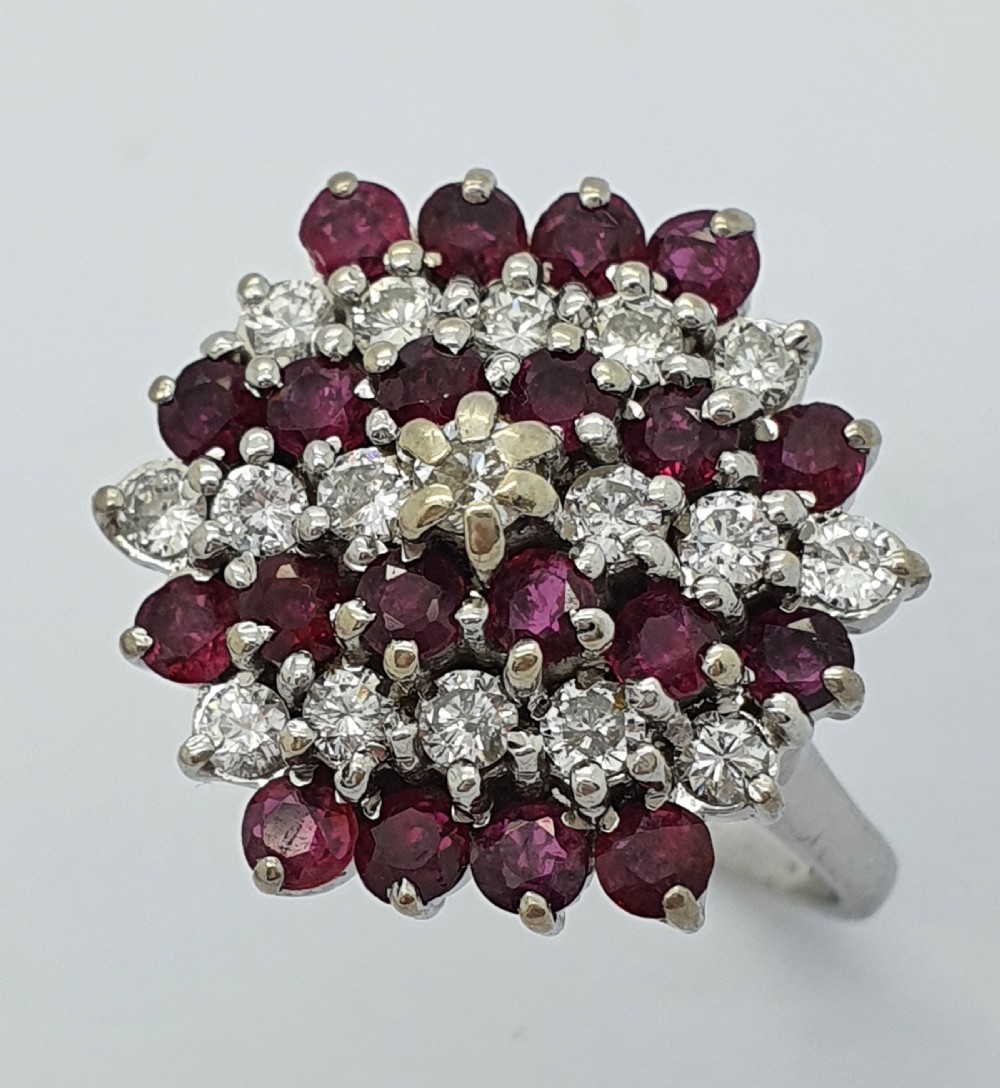 Ruby Diamond Cocktail Cluster Ring View V