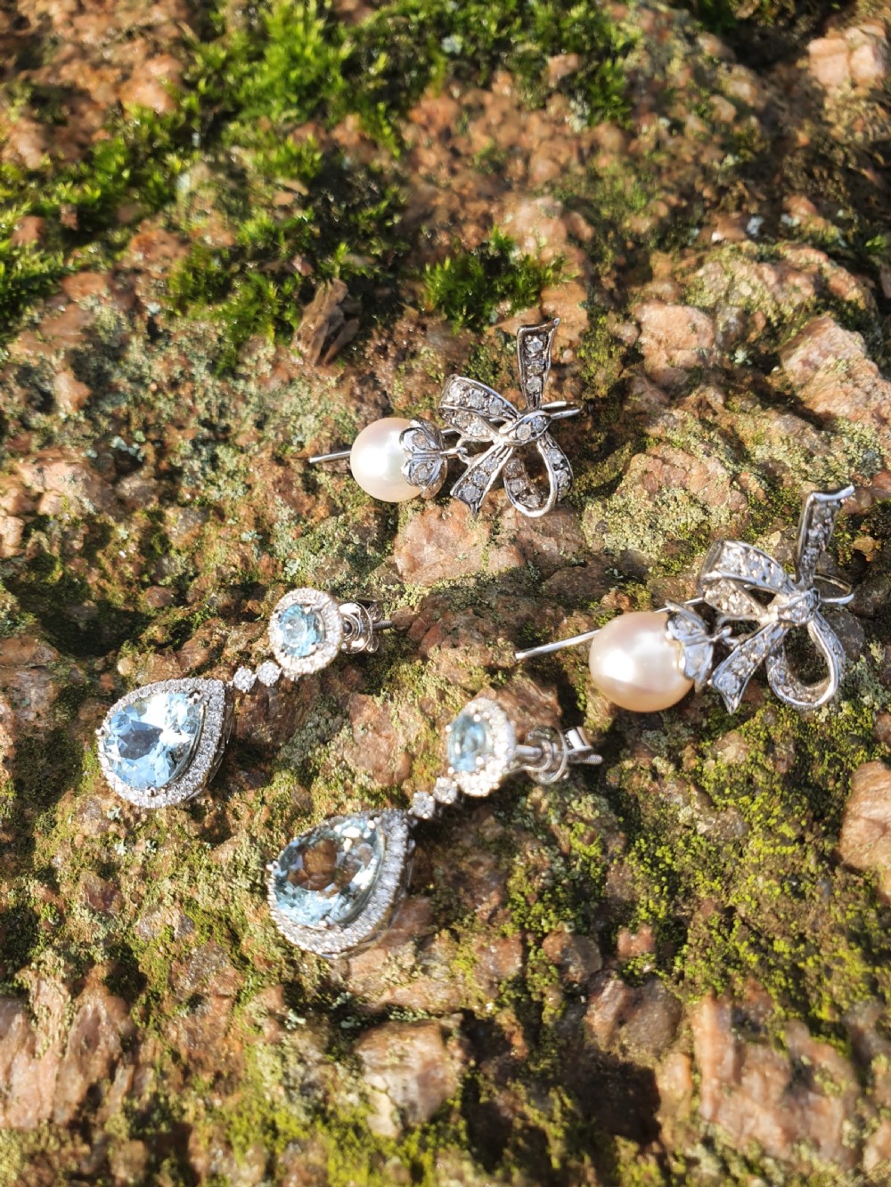 18ct WG Aquamarine Diamond Stud + Drop Earrings View VII