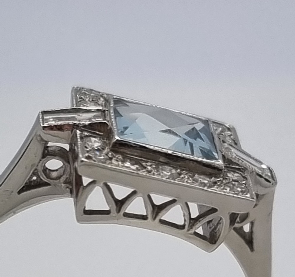 Square Platinum Aquamarine Diamond Ring View II