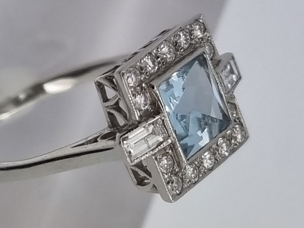 Square Platinum Aquamarine Diamond Ring View III