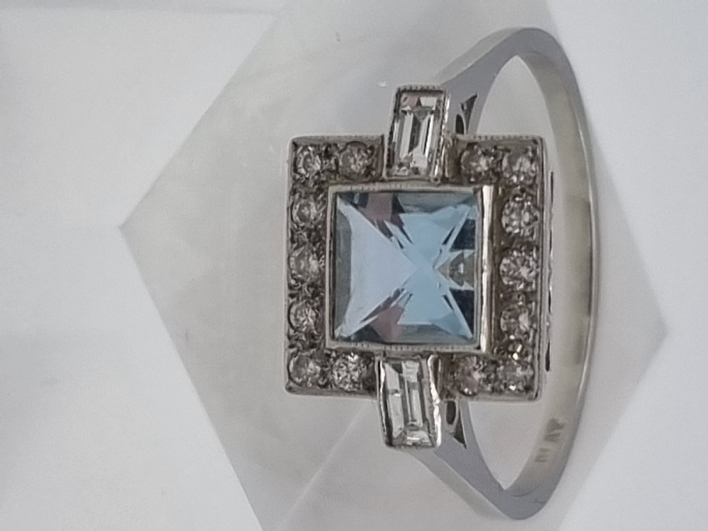 Square Platinum Aquamarine Diamond Ring View IV