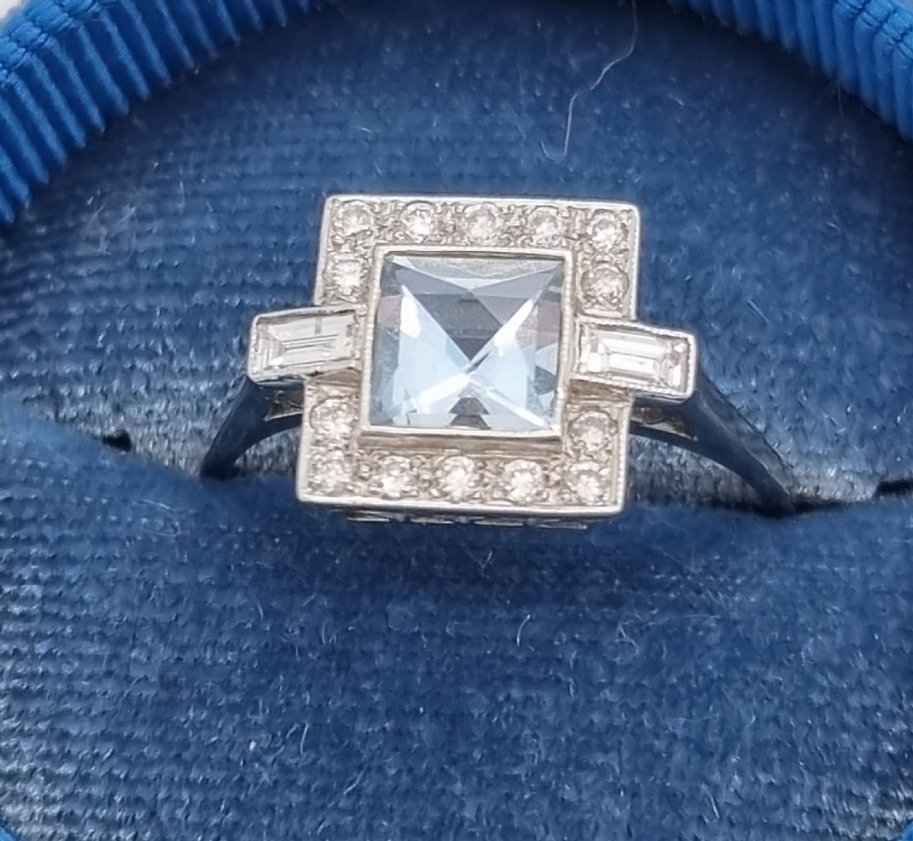 Square Platinum Aquamarine Diamond Ring View VI