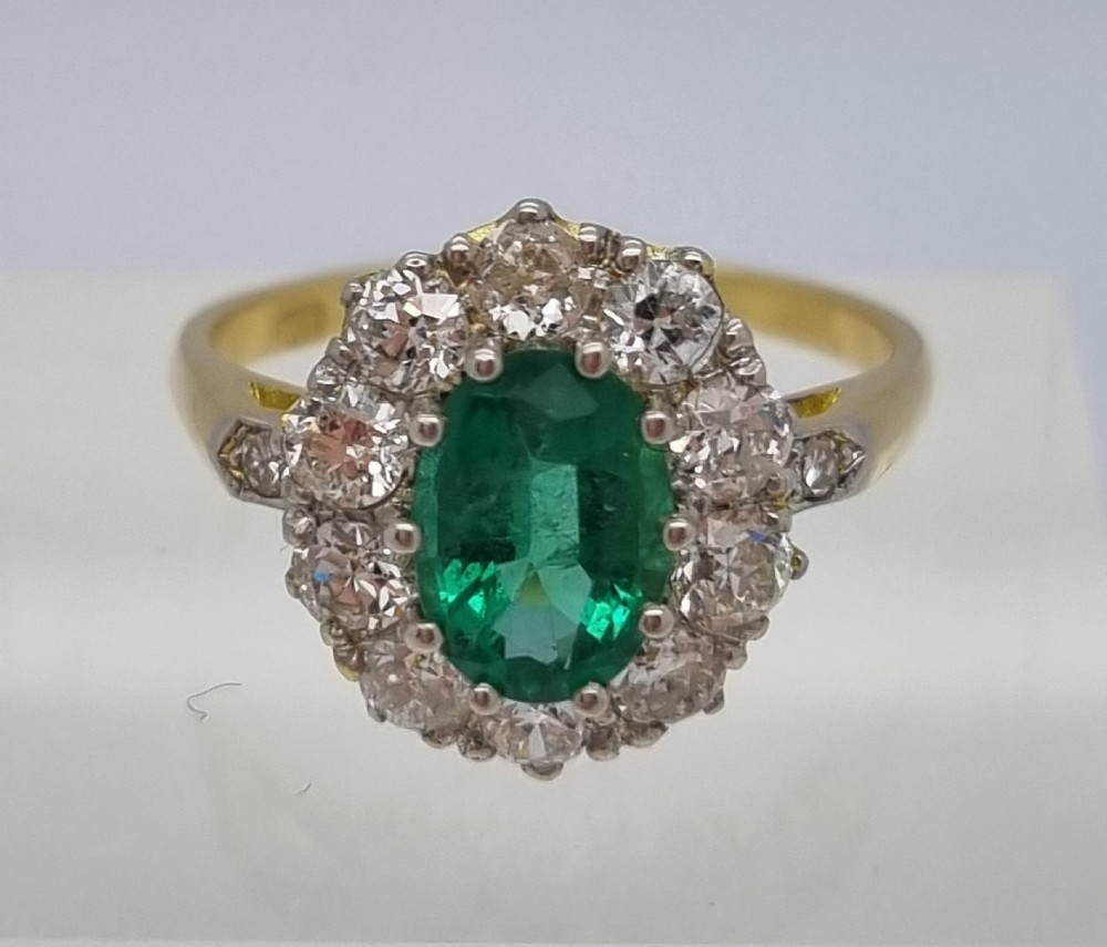 YG Oval Emerald and Diamond  Cluster View V