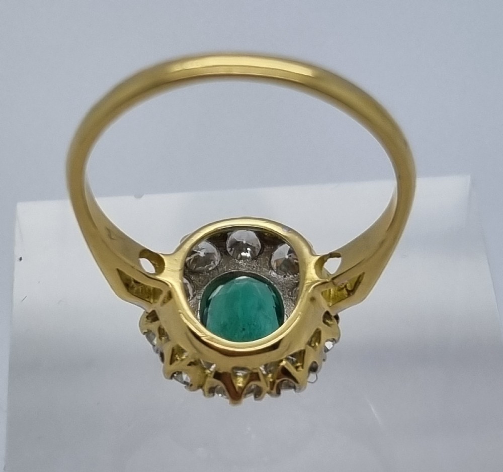YG Oval Emerald and Diamond  Cluster View IX