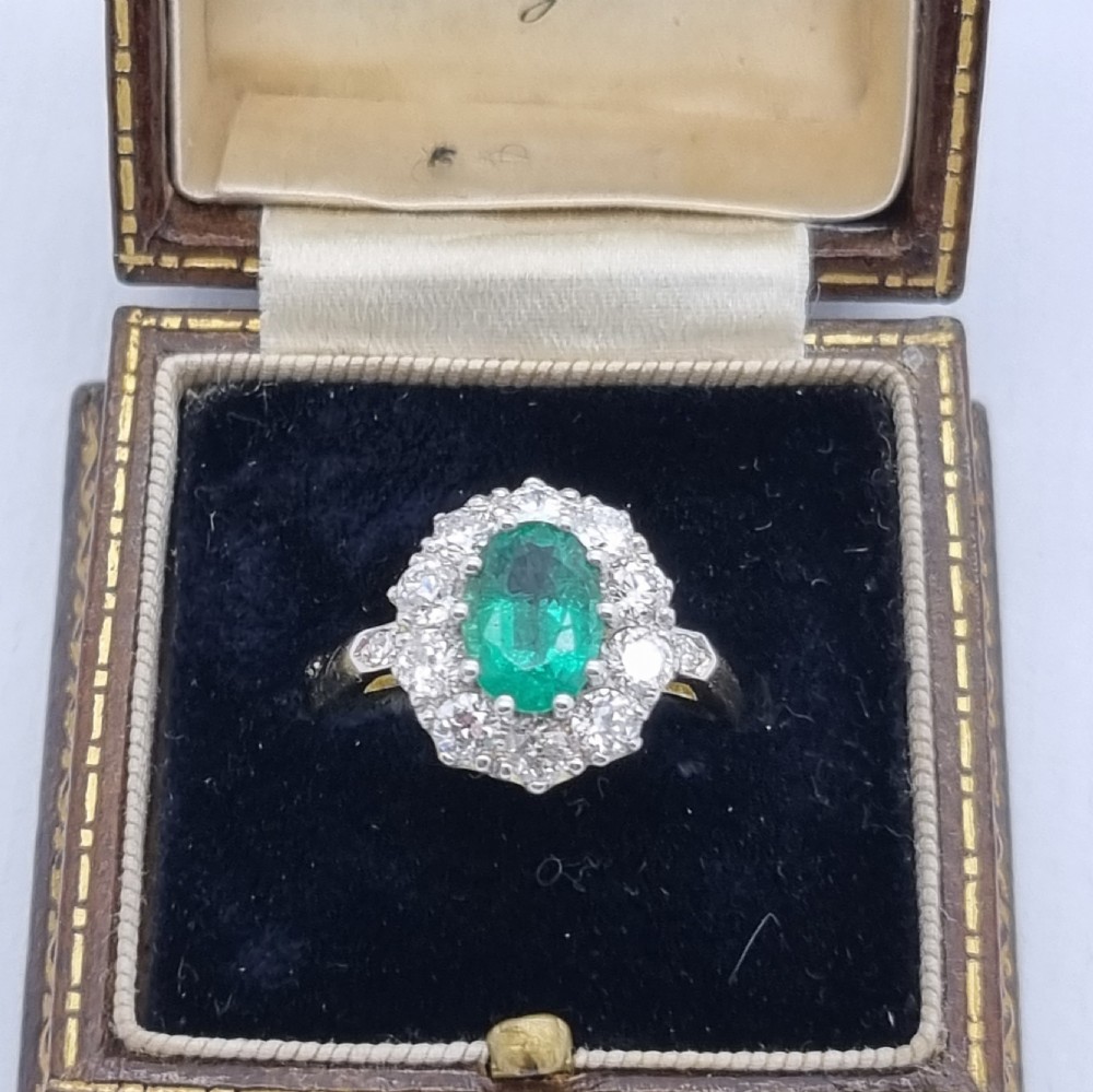 YG Oval Emerald and Diamond  Cluster View XII