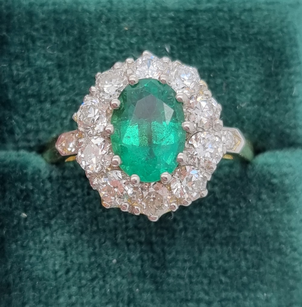 YG Oval Emerald and Diamond  Cluster View XIII
