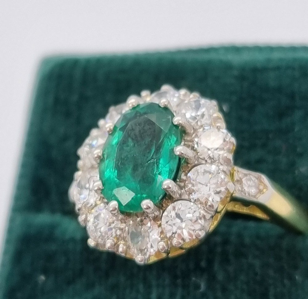 YG Oval Emerald and Diamond  Cluster View XIV