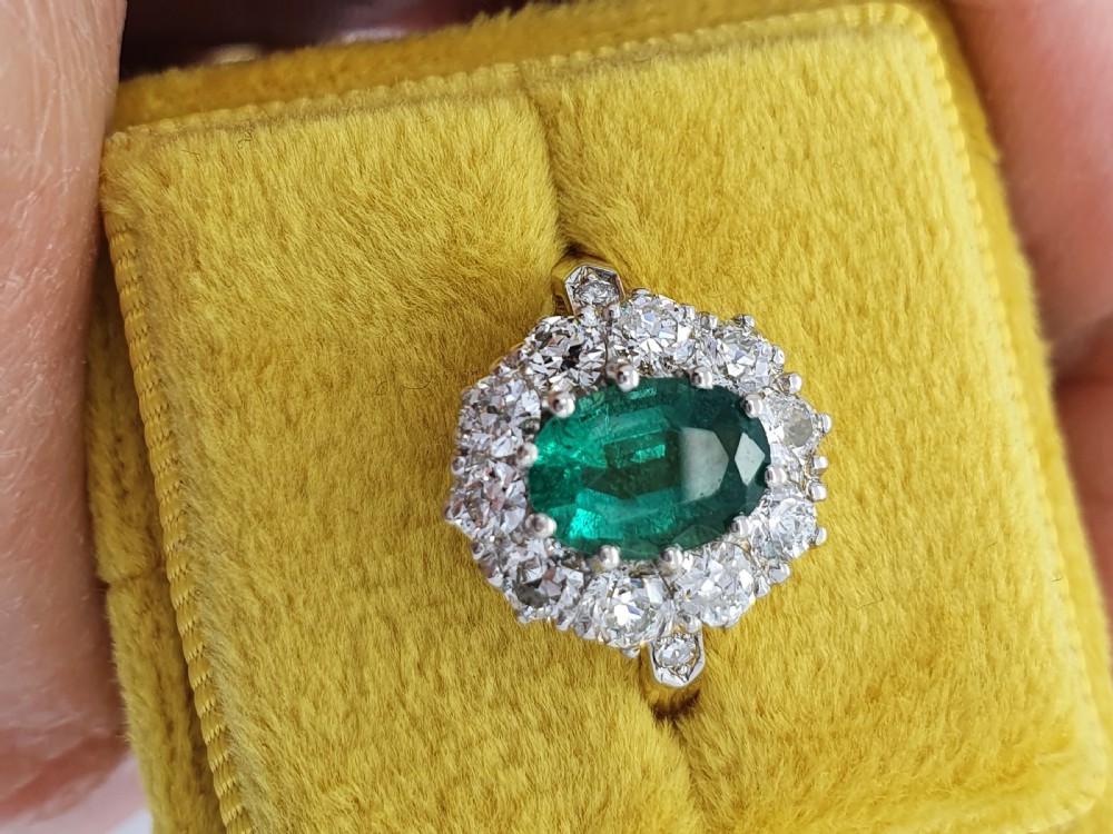 YG Oval Emerald and Diamond  Cluster View XIX