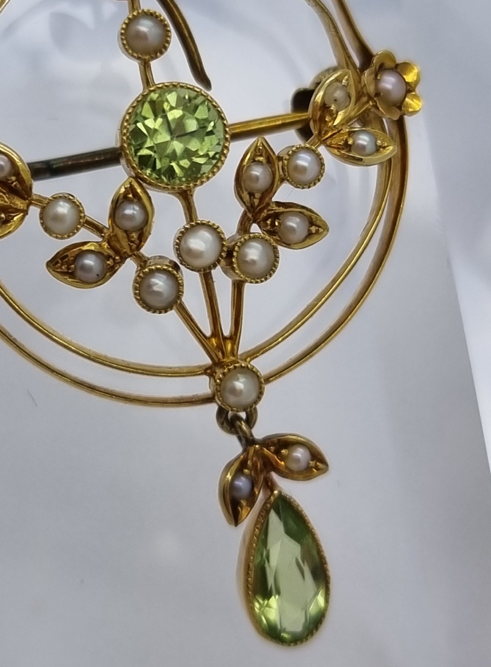 Peridot Seed Pearl Edwardian Pendant View III