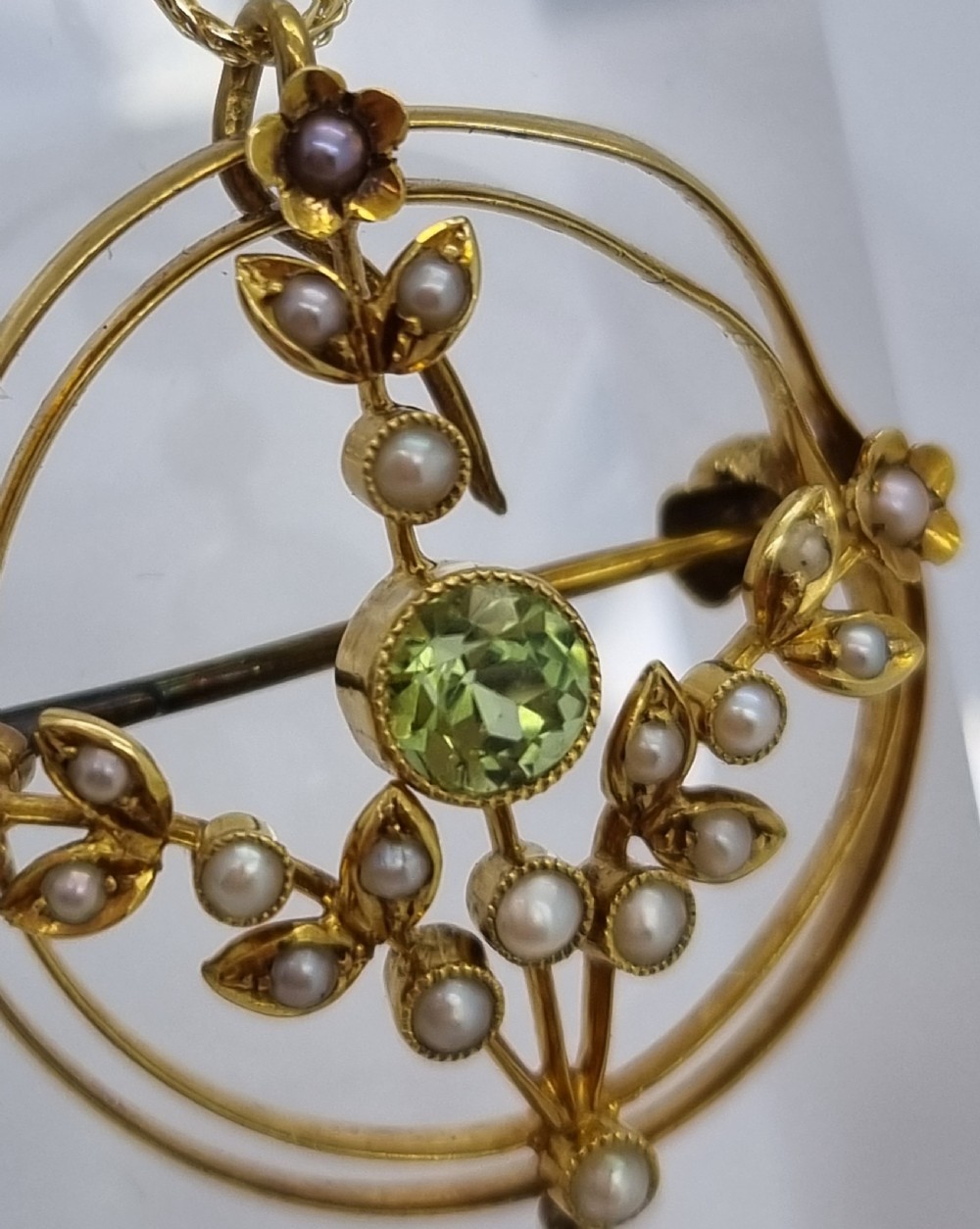 Peridot Seed Pearl Edwardian Pendant View IV