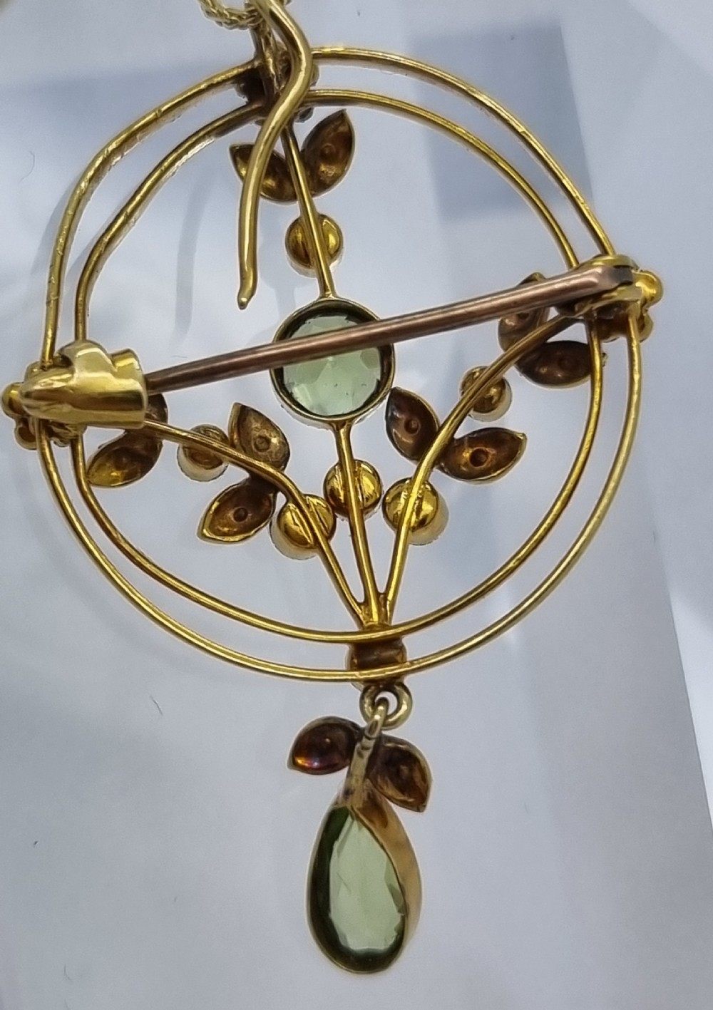 Peridot Seed Pearl Edwardian Pendant View V