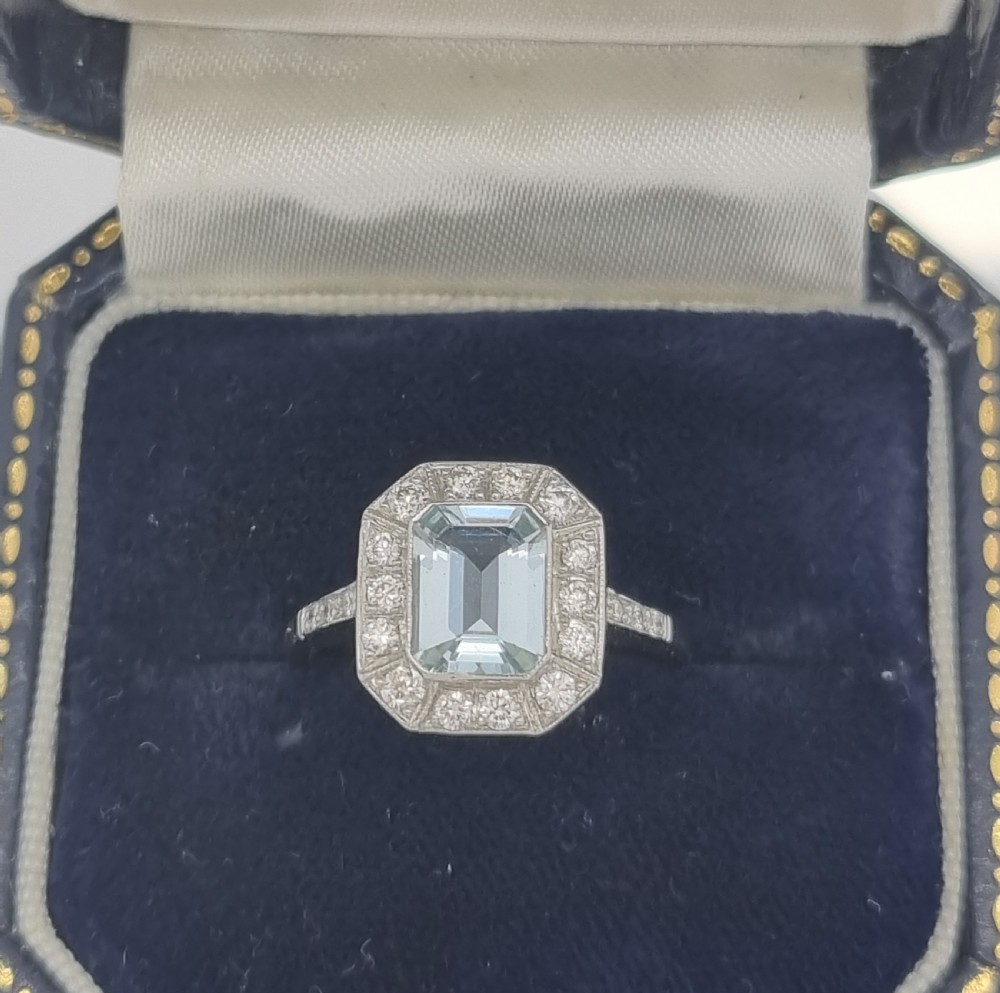Platinum Aquamarine Diamond Ring View II