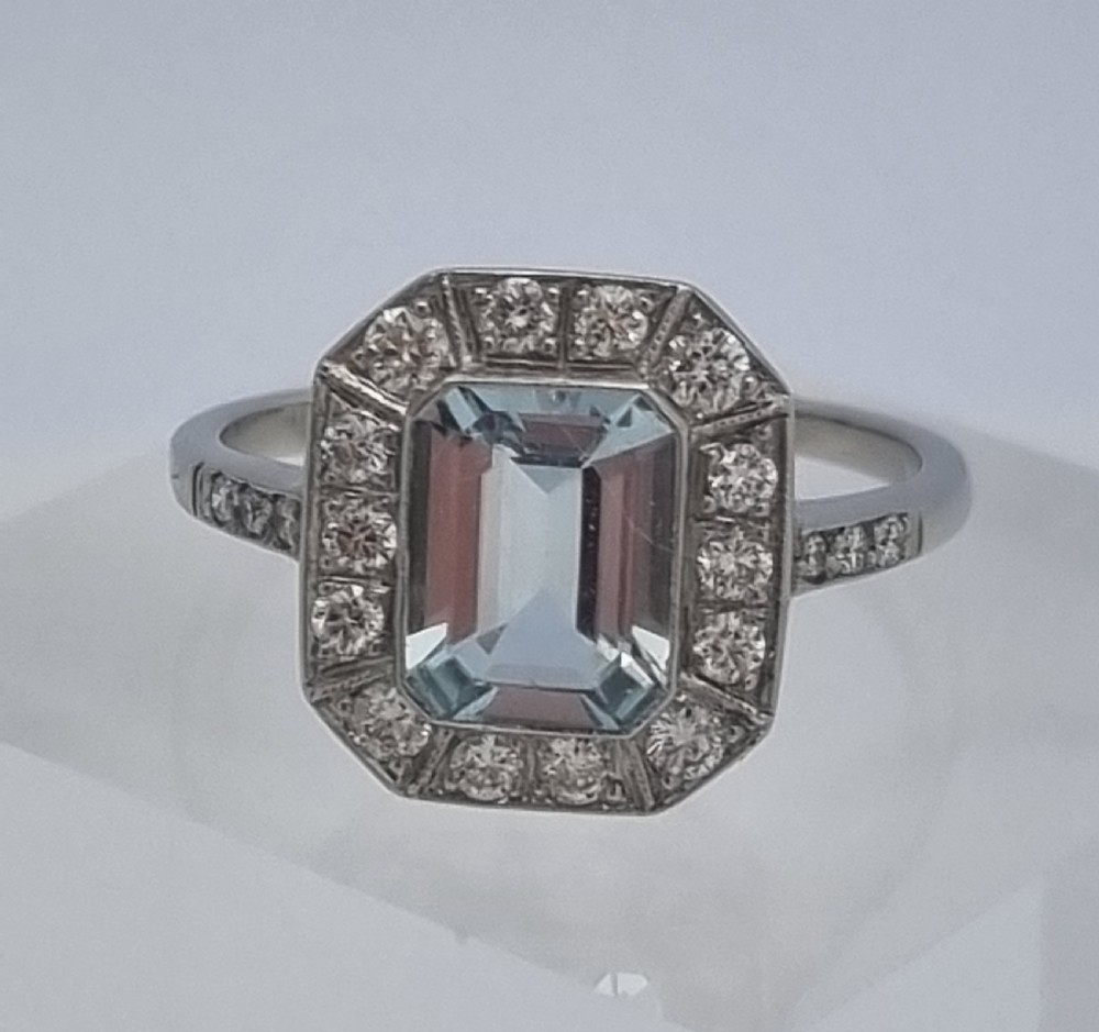 Platinum Aquamarine Diamond Ring View III