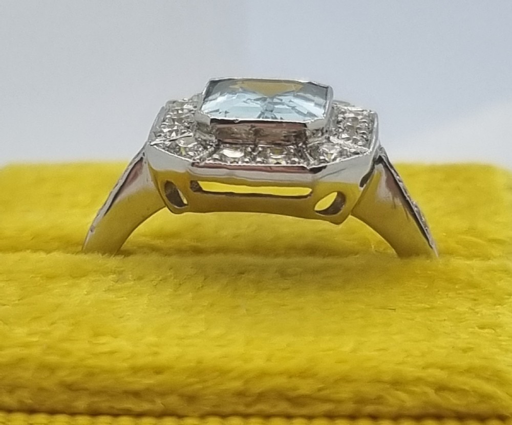 Platinum Aquamarine Diamond Ring View V